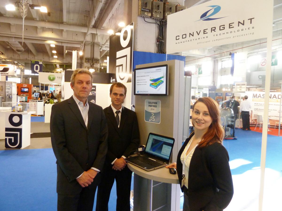 Dr. Fernlund, Mr. Lynam, and Ms. Golin at JEC Europe 2014 in the Dassault Systèmes booth.